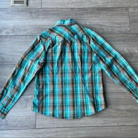 Life Style Green Plaid Western Shirt - Picture 12 of 13